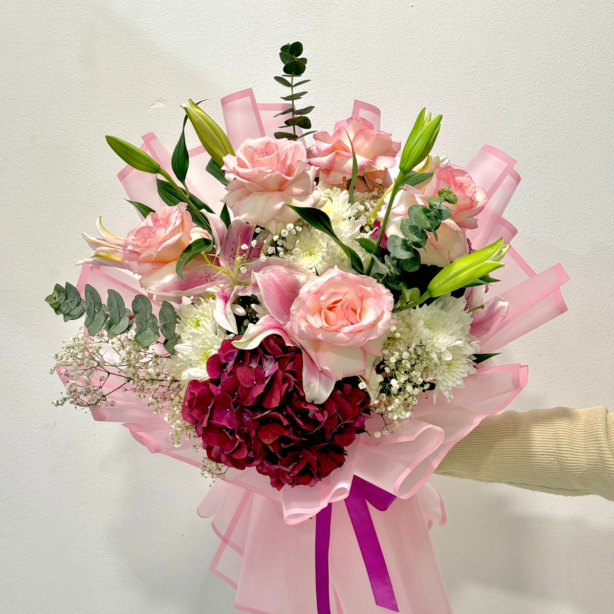 Purity Vibes bouquet – 20 white roses with eucalyptus  Petal Frost Dubai