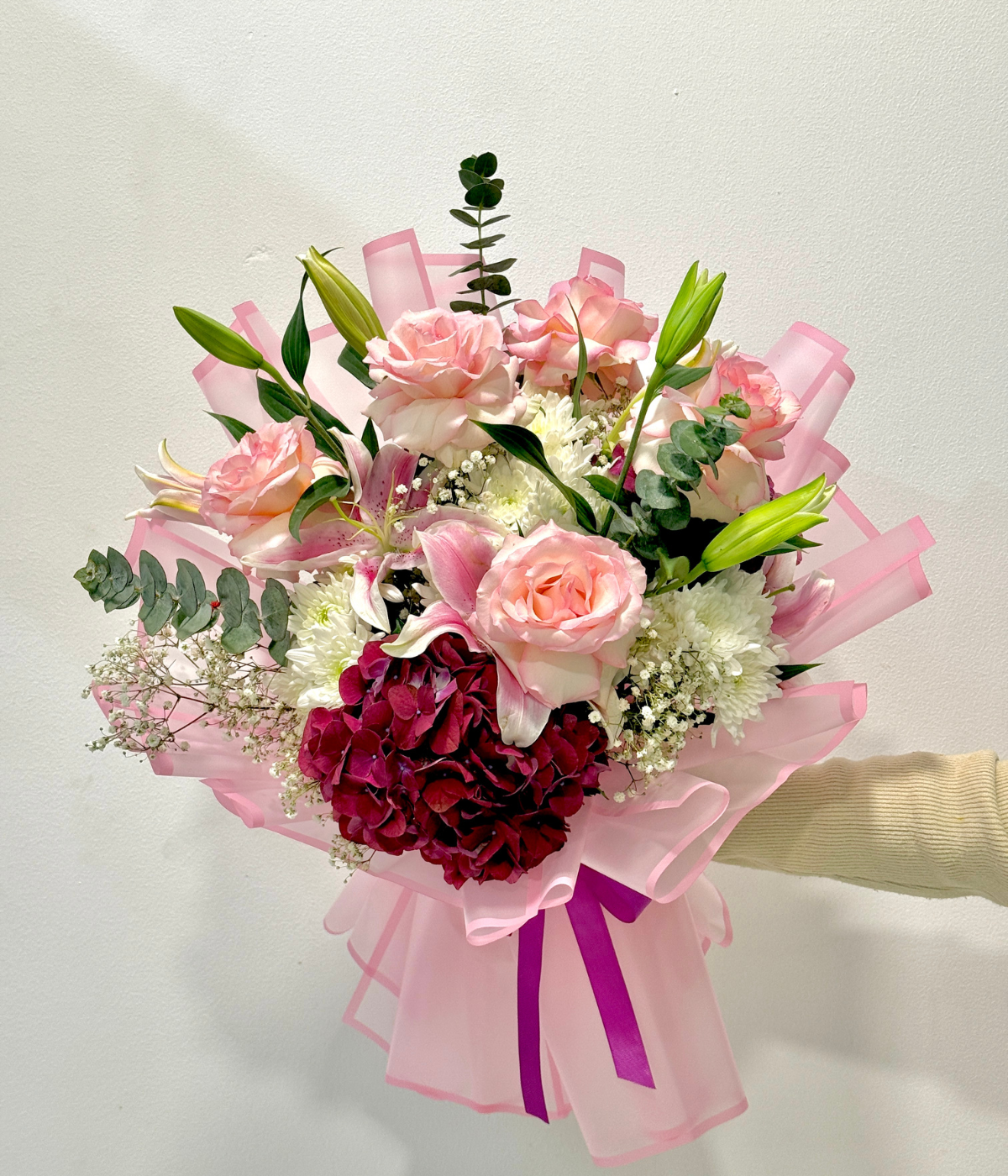 Purity Vibes bouquet – 20 white roses with eucalyptus  Petal Frost Dubai