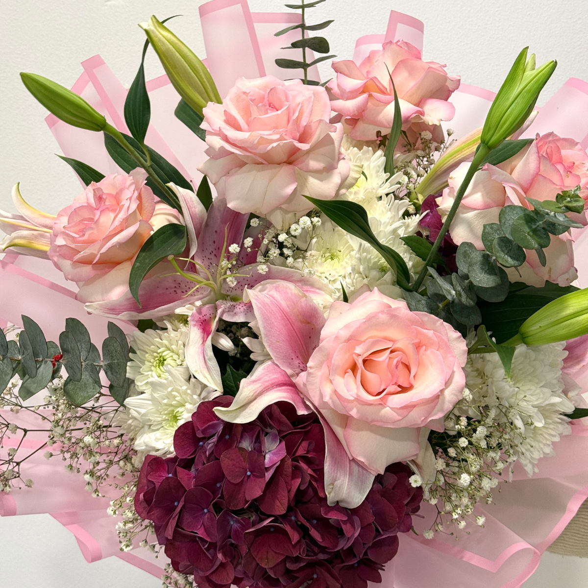 Purity Vibes bouquet – 20 white roses with eucalyptus  Petal Frost Dubai