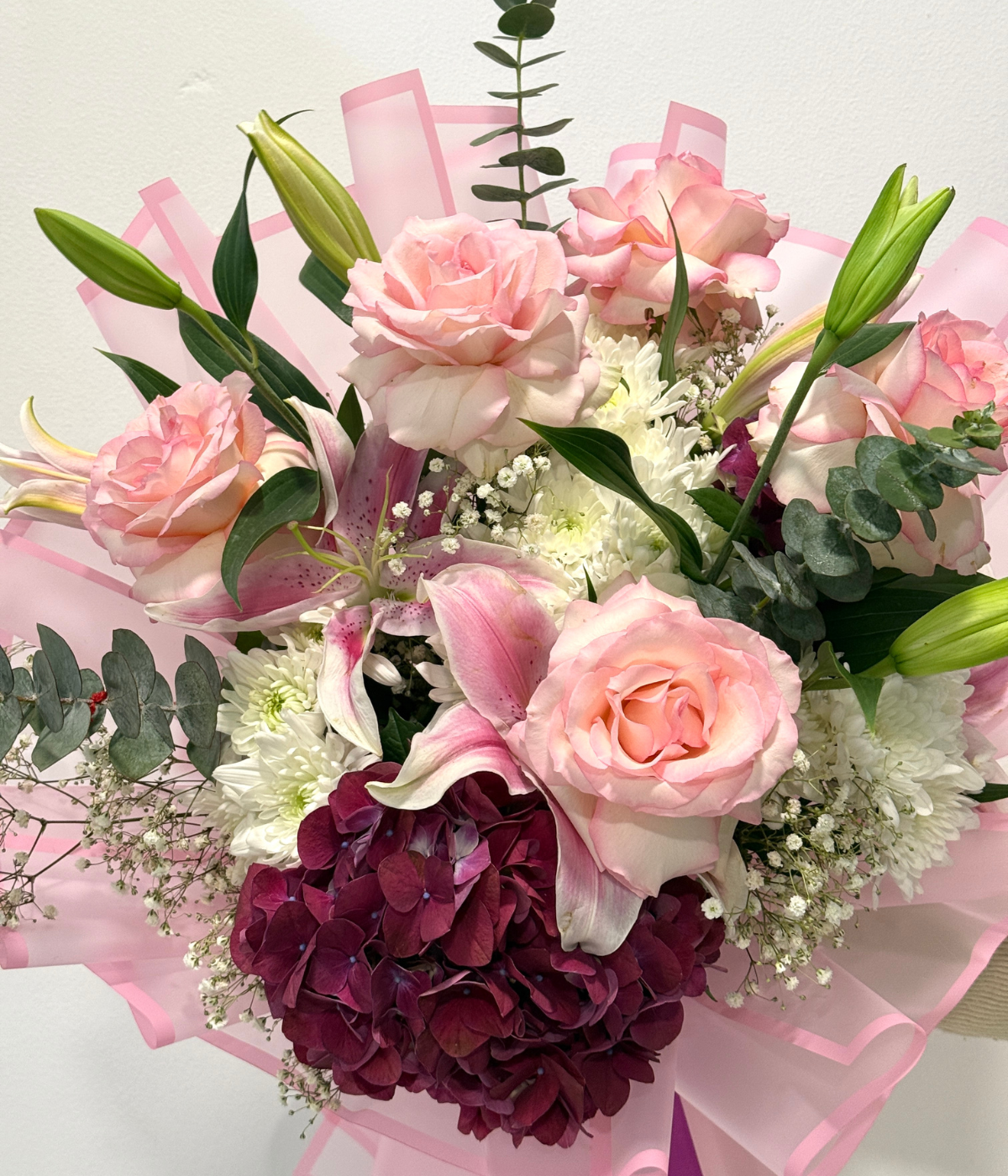 Purity Vibes bouquet – 20 white roses with eucalyptus  Petal Frost Dubai