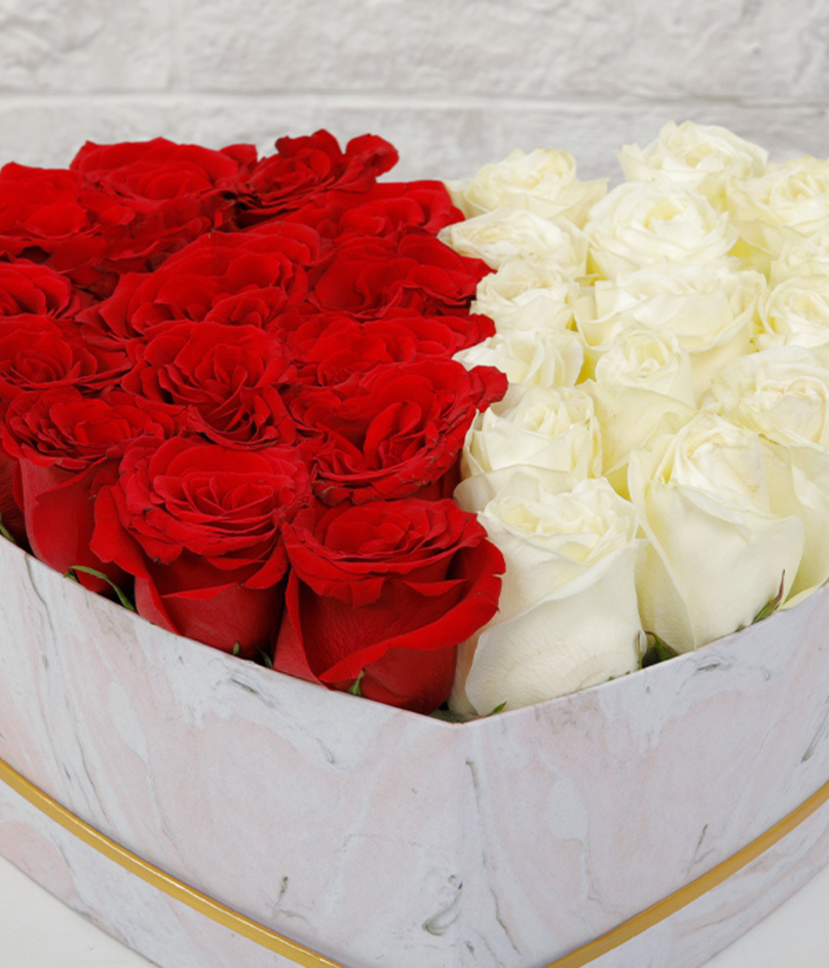 Roses of Red and White in Heart Shape