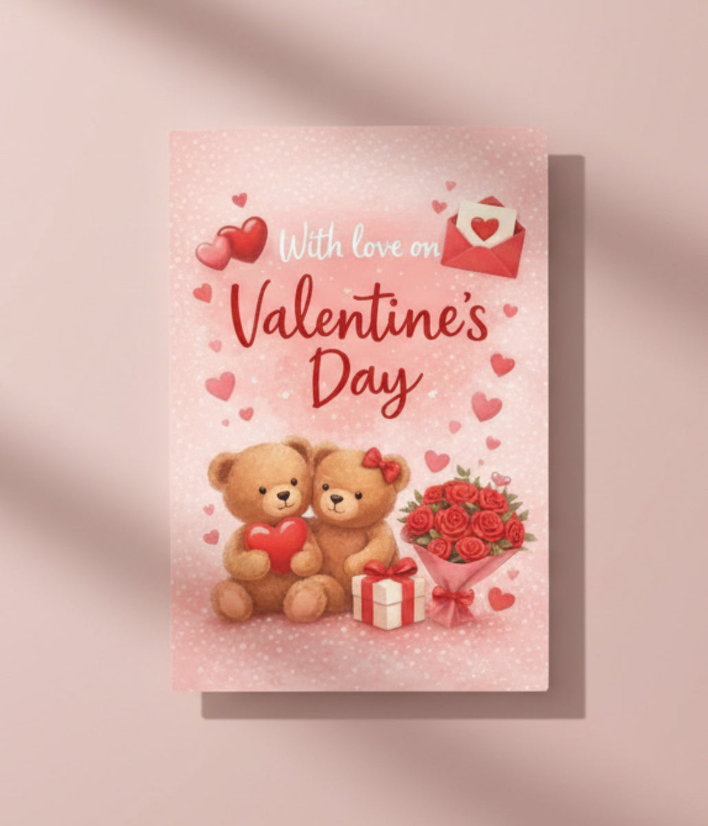 Valentine' Day Teddy & Greeting Card and Envelope
