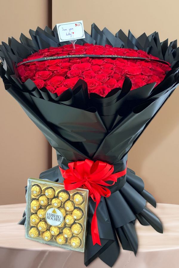 101 Red Roses with Ferrero Rocher Chocolate