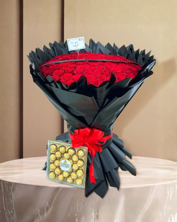 101 Red Roses with Ferrero Rocher Chocolate