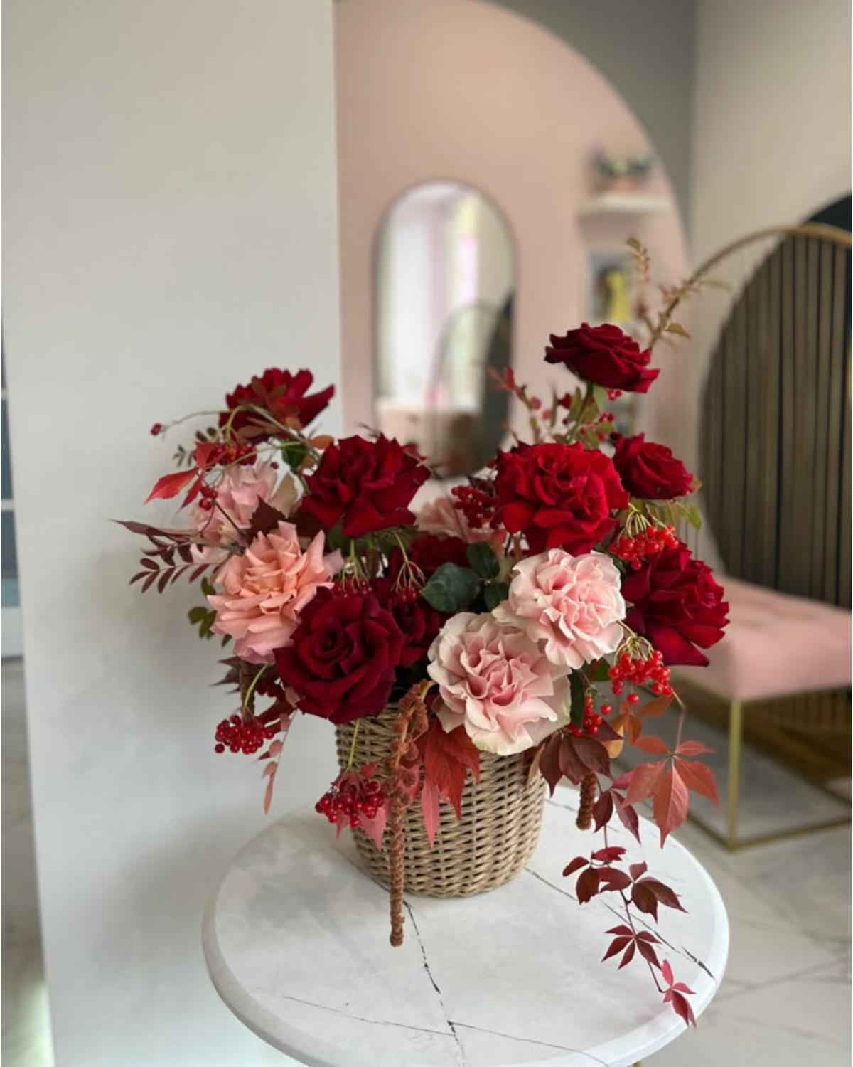 Basket of red roses