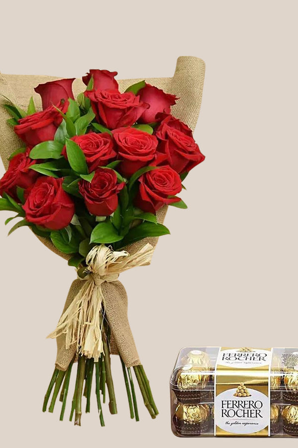 12 Red Roses Bouquet And Chocolates