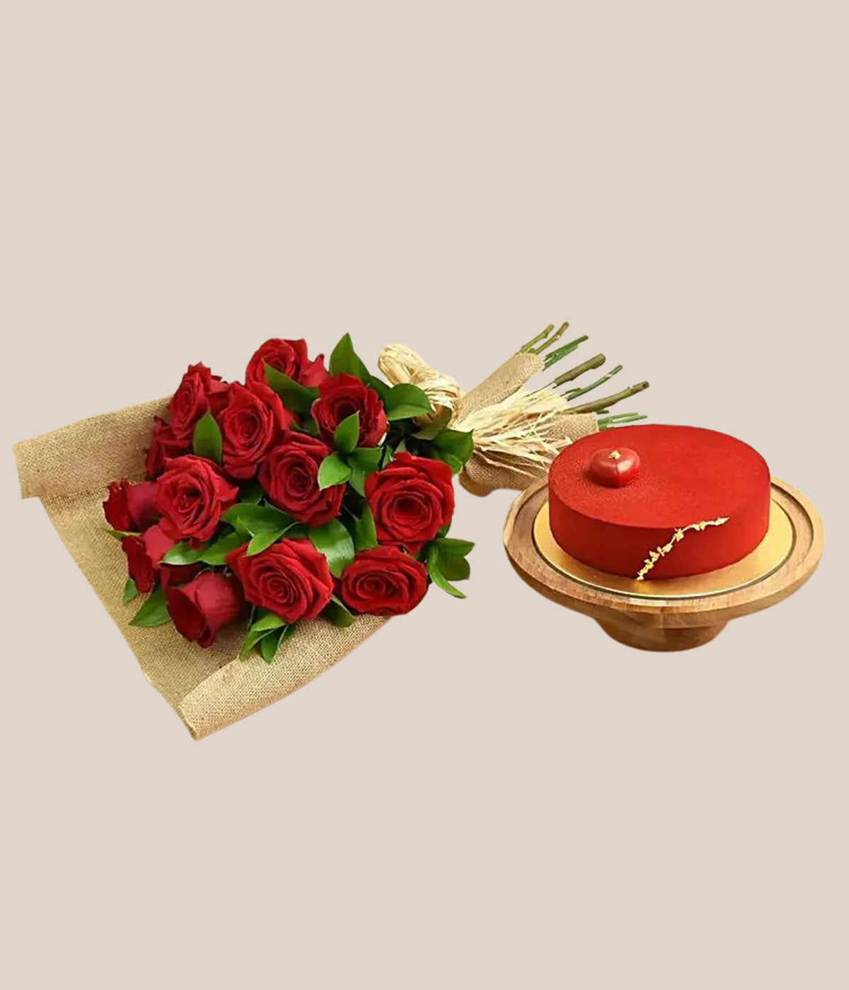 12 Red Roses Bouquet and Cake