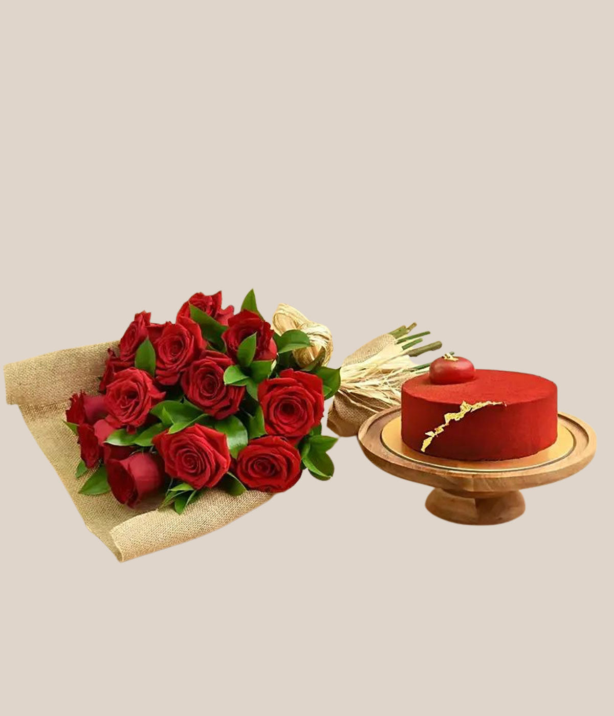 12 Red Roses Bouquet and Cake