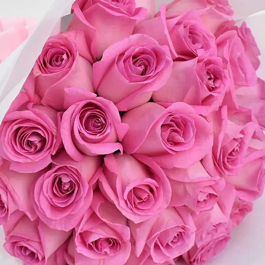 Pink Roses Product 25 Light Pink Roses Designer Bouquet – Petal Frost