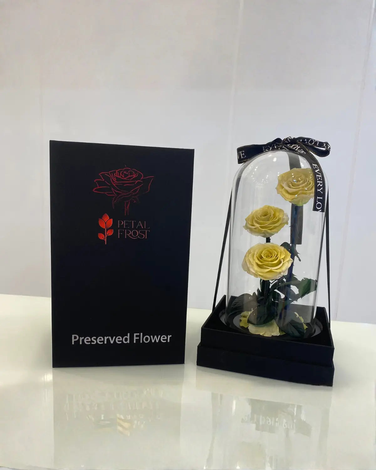 3 Yellow preserved roses in dubai flower shop near me