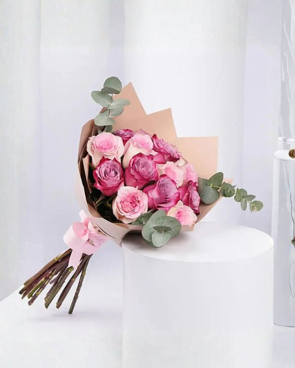 6 Purple and 6 Pink Roses Bouquet