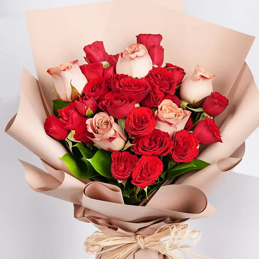 5 Cappuccino and Red Roses Bouquet