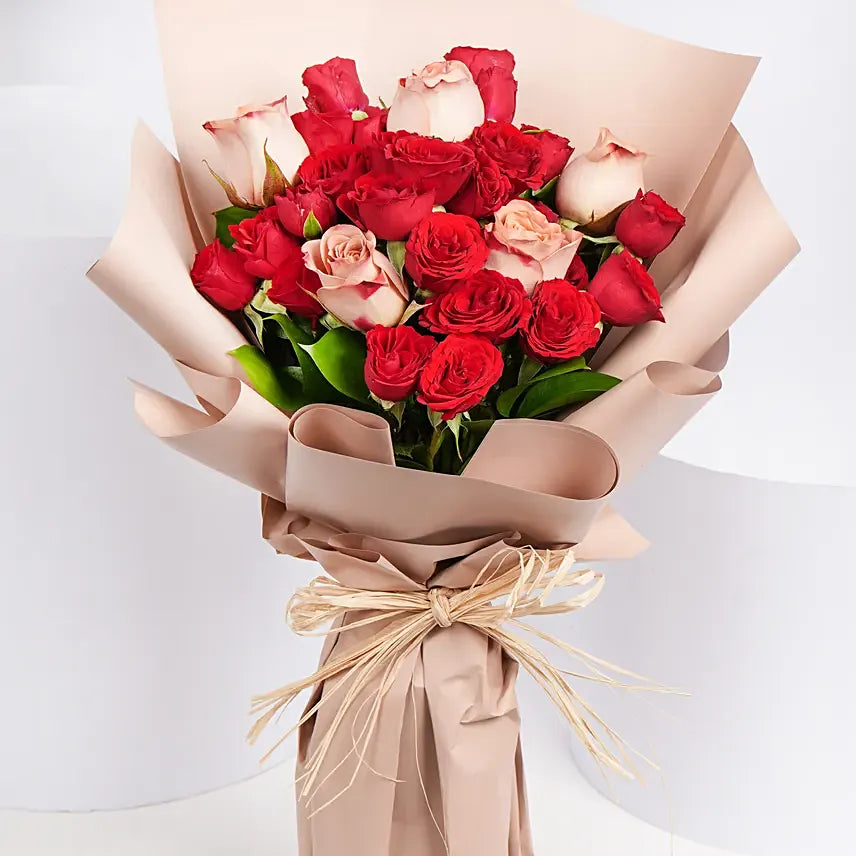 5 Cappuccino and Red Roses Bouquet