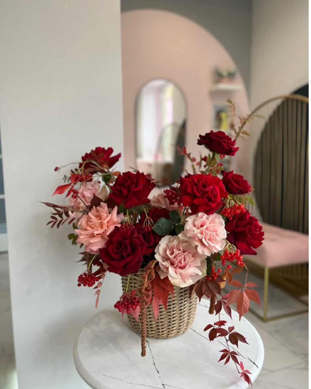 Basket of red roses