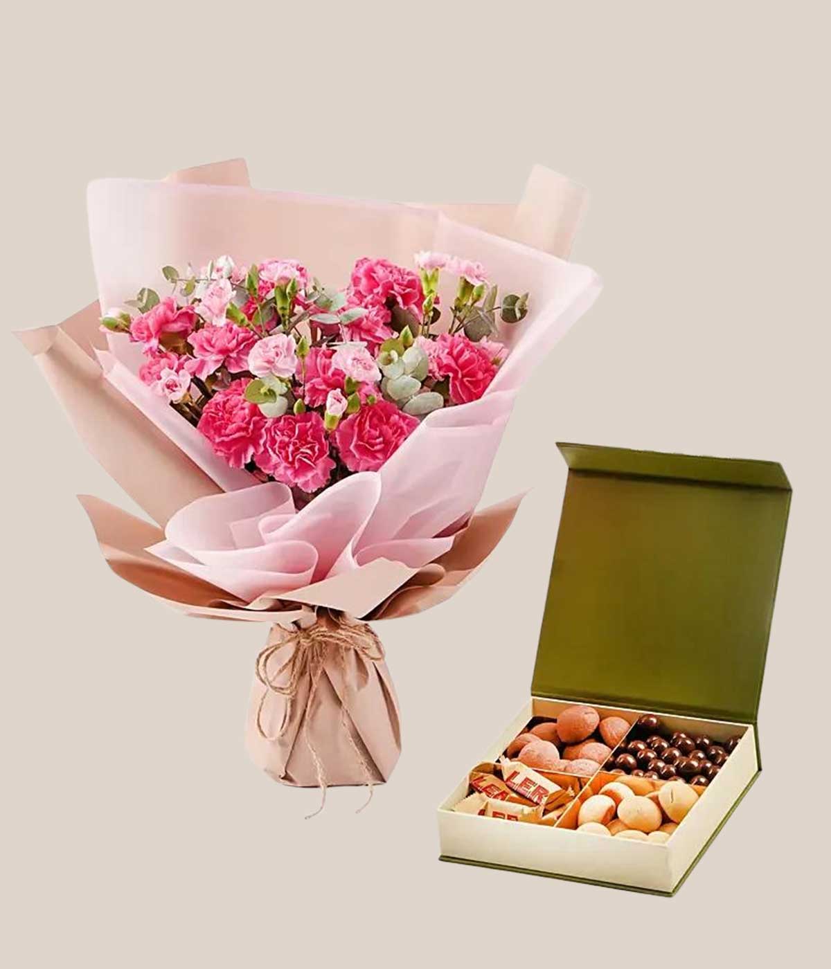 Birthday Wish Carnation Bouquet And Treat Box