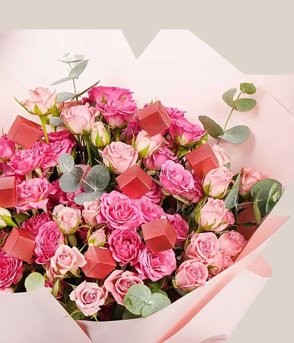 Blushing Pink Spray Rose With Chocolates