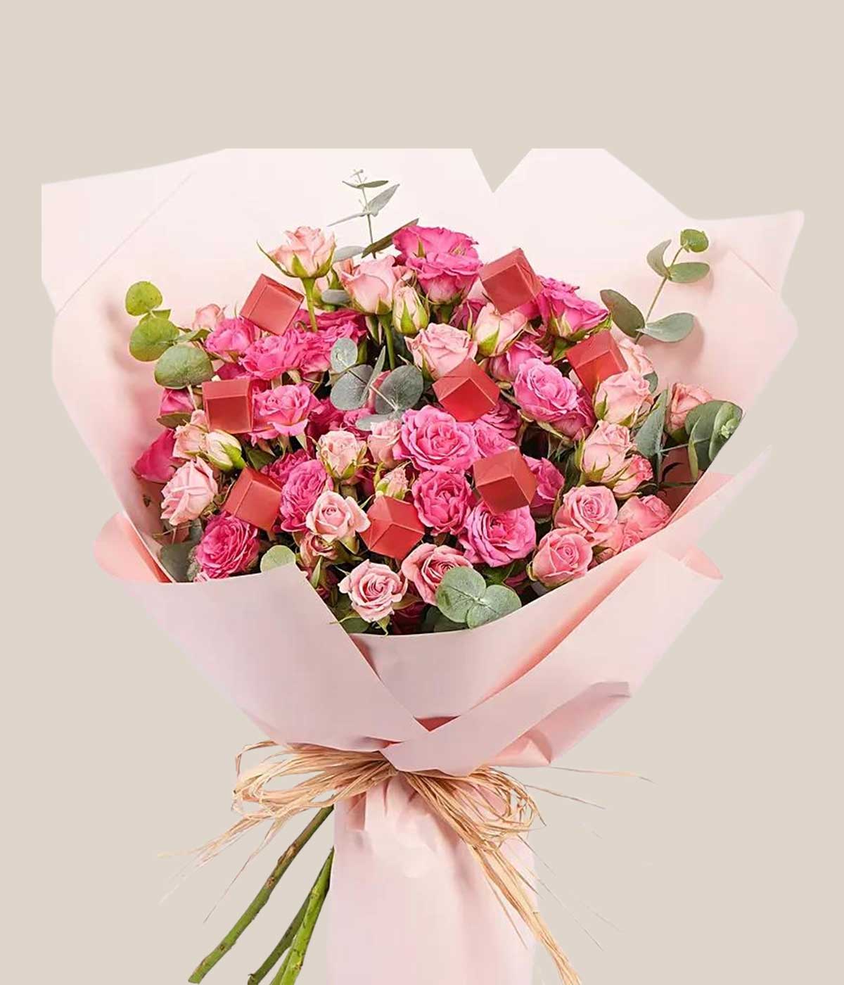 Blushing Pink Spray Rose With Chocolates