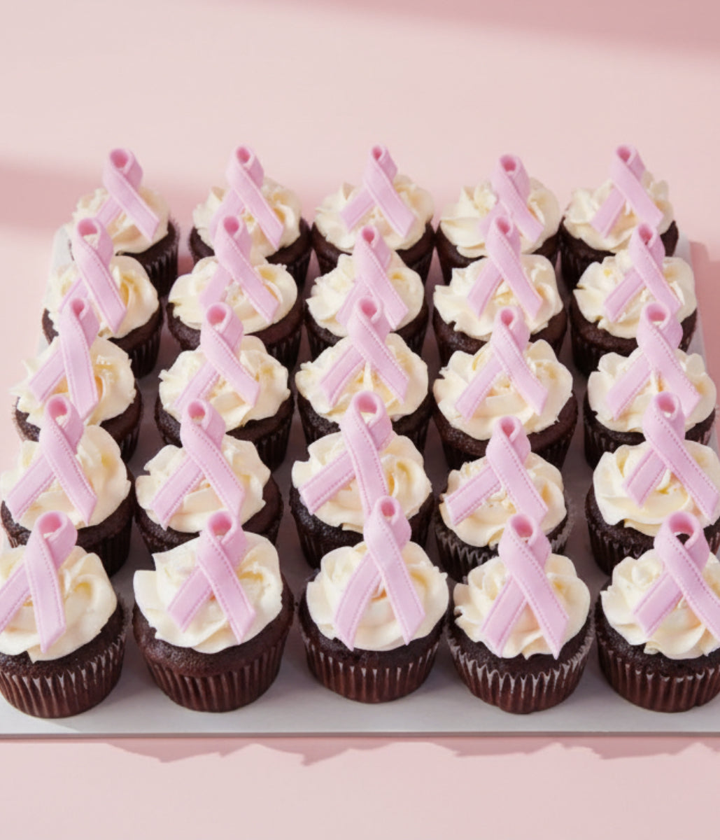Breast cancer pink ribbon chocolate cupcakes