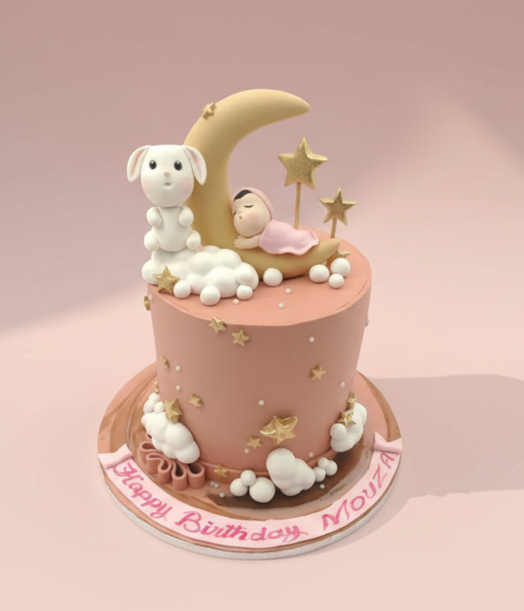 Bunny and Moon Baby Cake