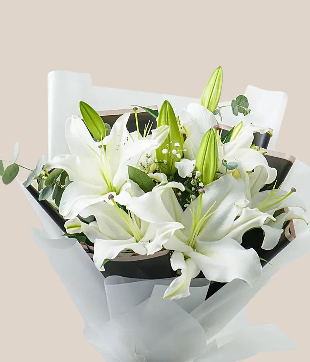 Charming White Lilies Bouquet Standard