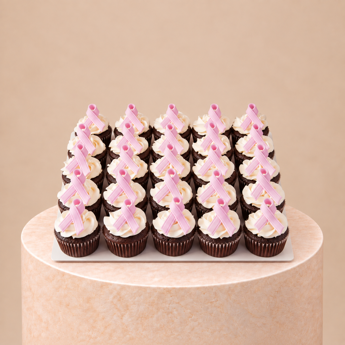 Breast cancer pink ribbon chocolate cupcakes