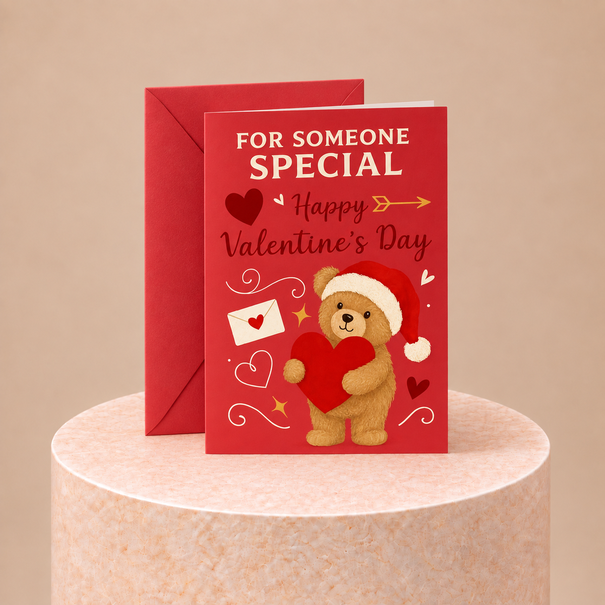 Valentine' Day Teddy Bear Holding Heart Card