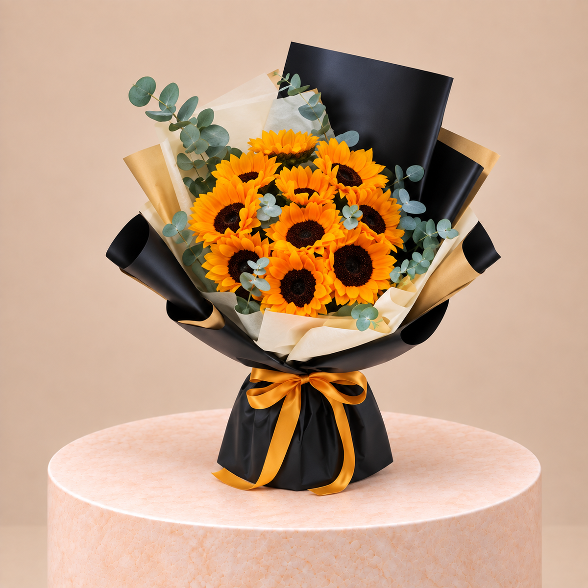 Charismatic Sunflowers Beautifully Tied Bouquet