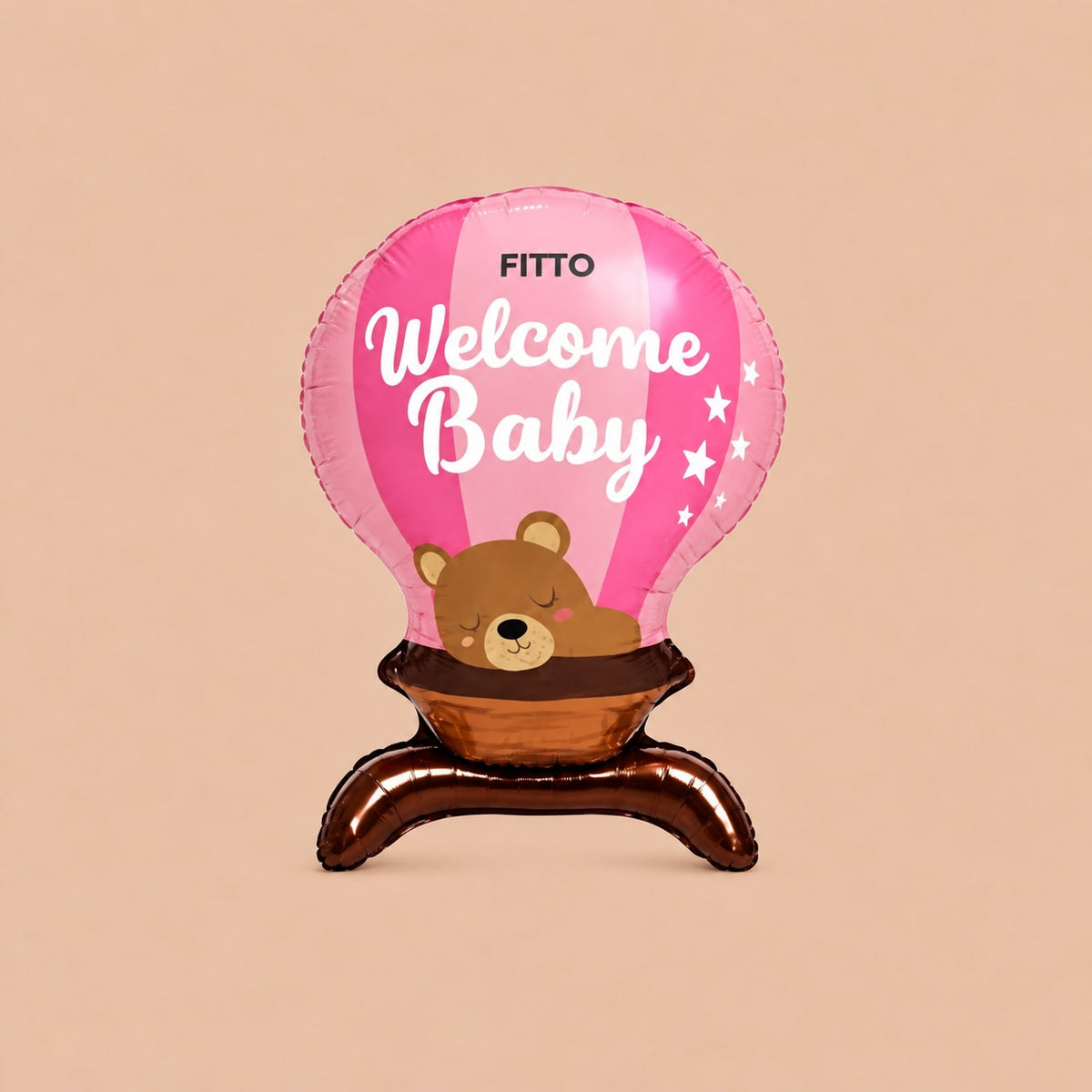 Welcome Baby Pink Teddy Hot Air Balloon Foil Balloon