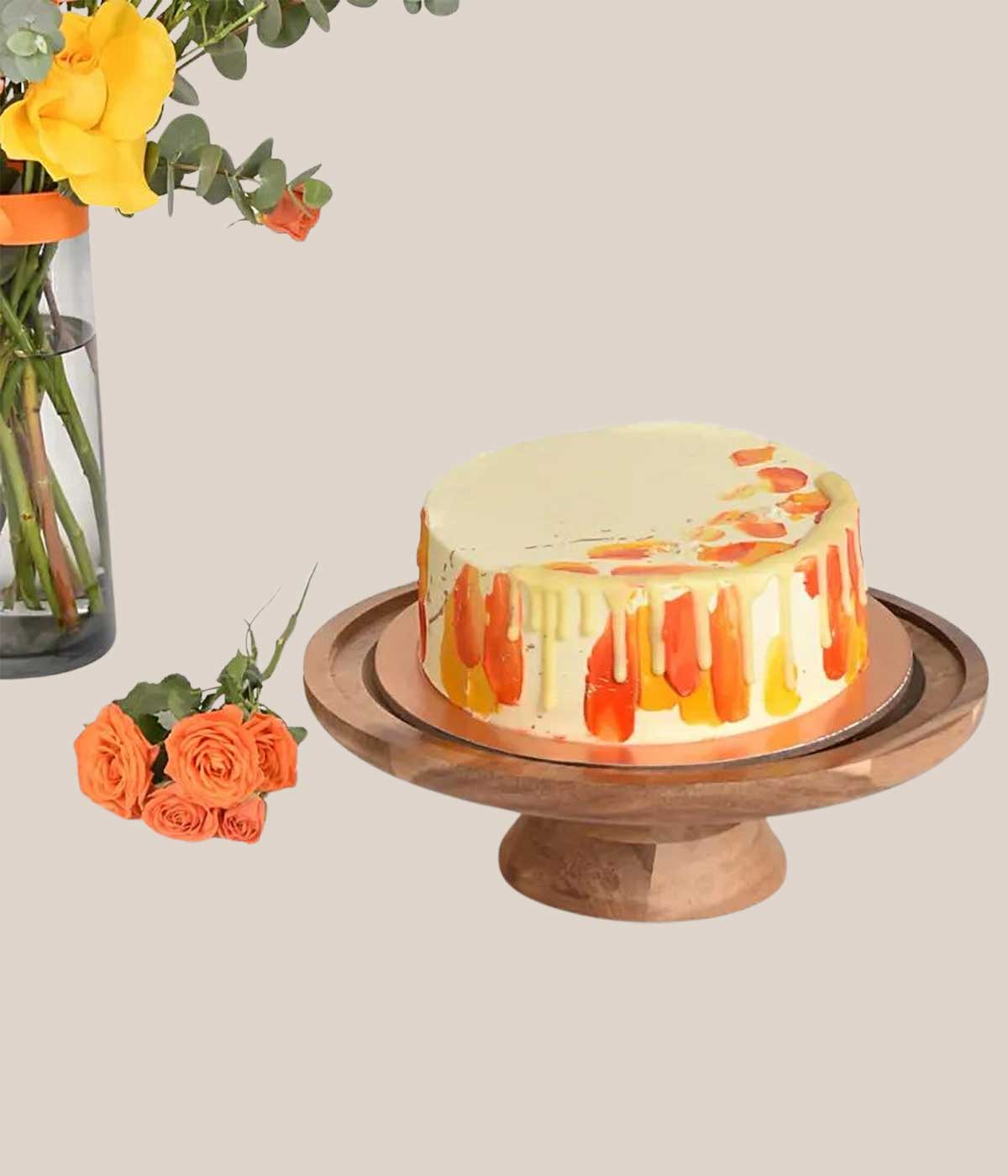 Orange and Yellow Roses and Cake