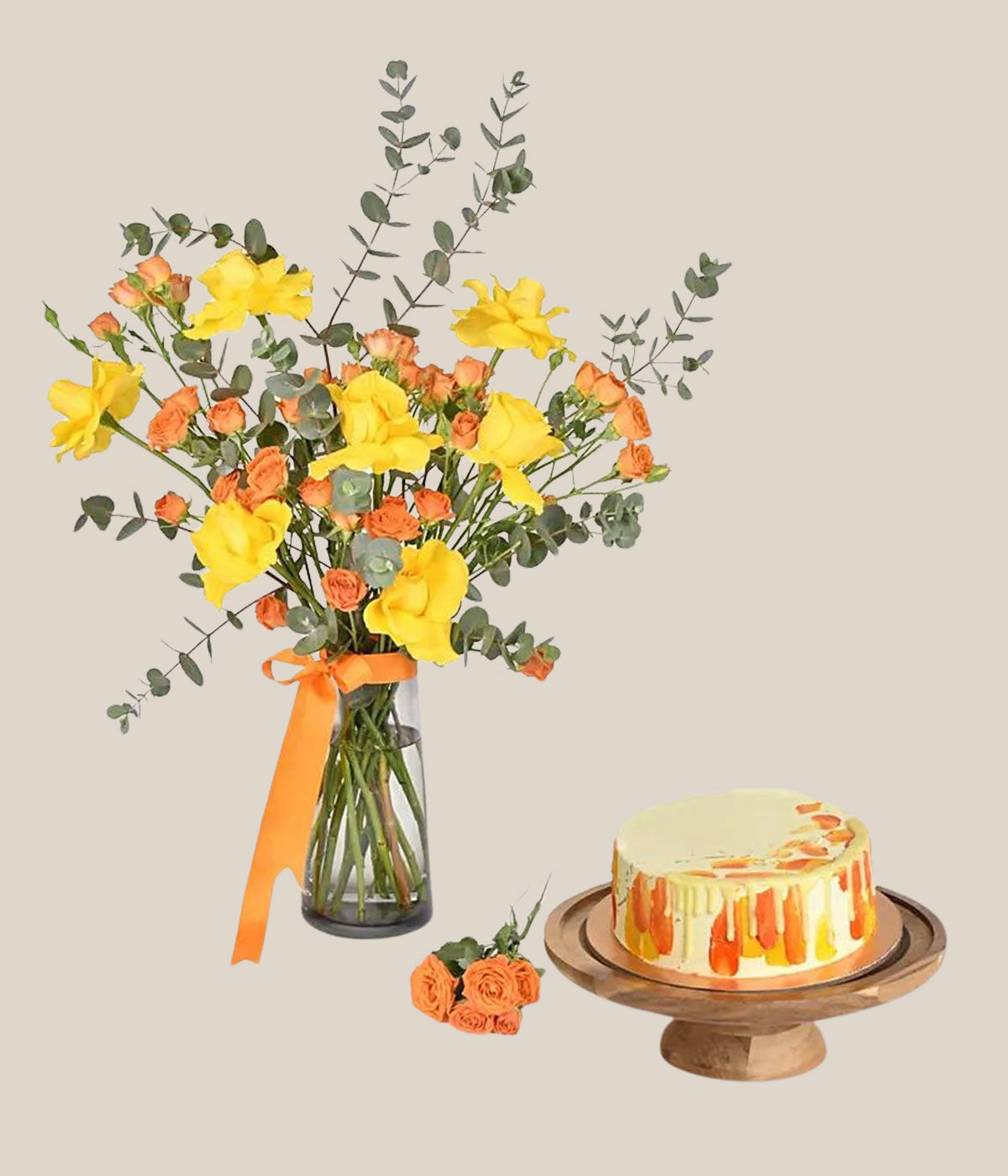 Orange and Yellow Roses and Cake