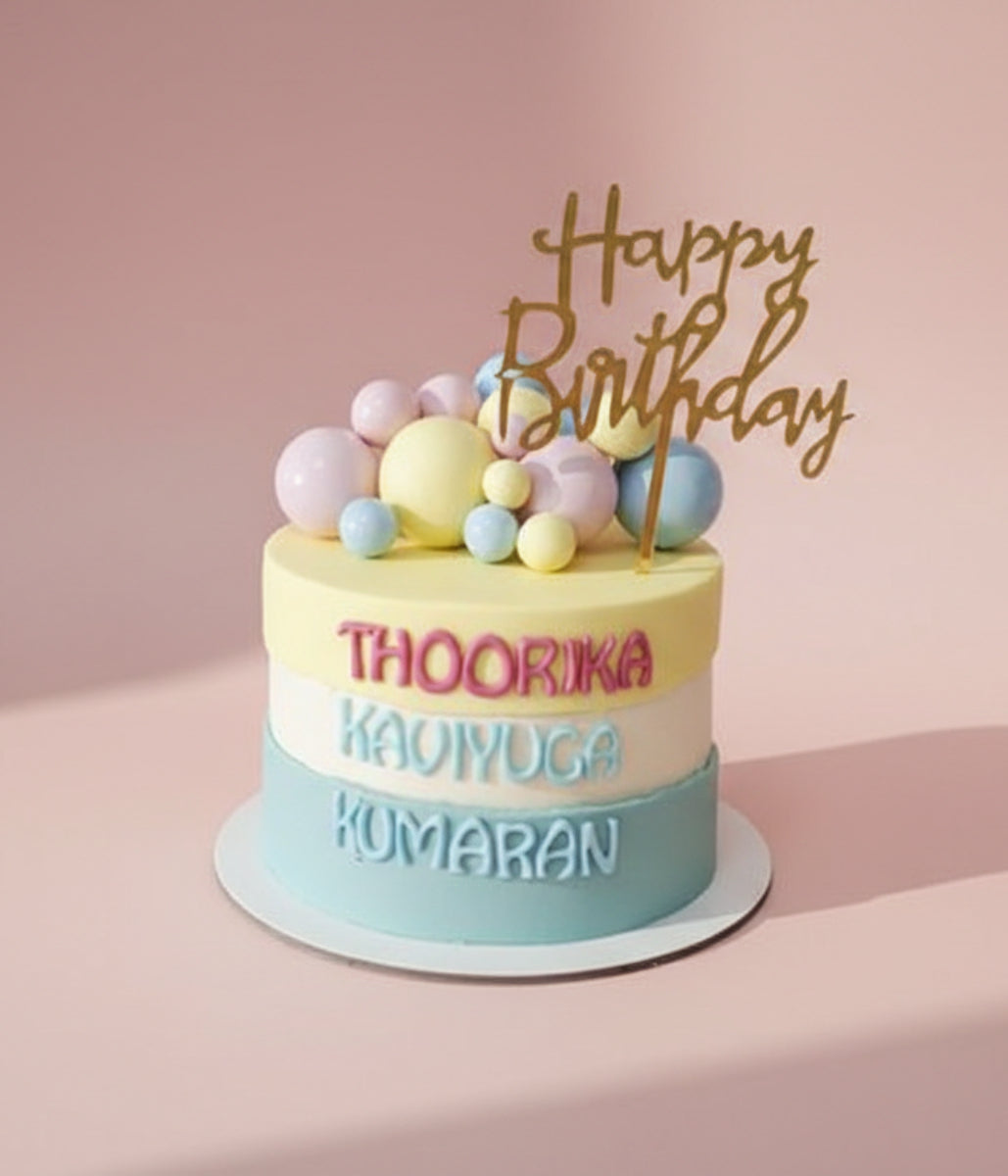 Pastel Layered Birthday Cake with Name Tiers