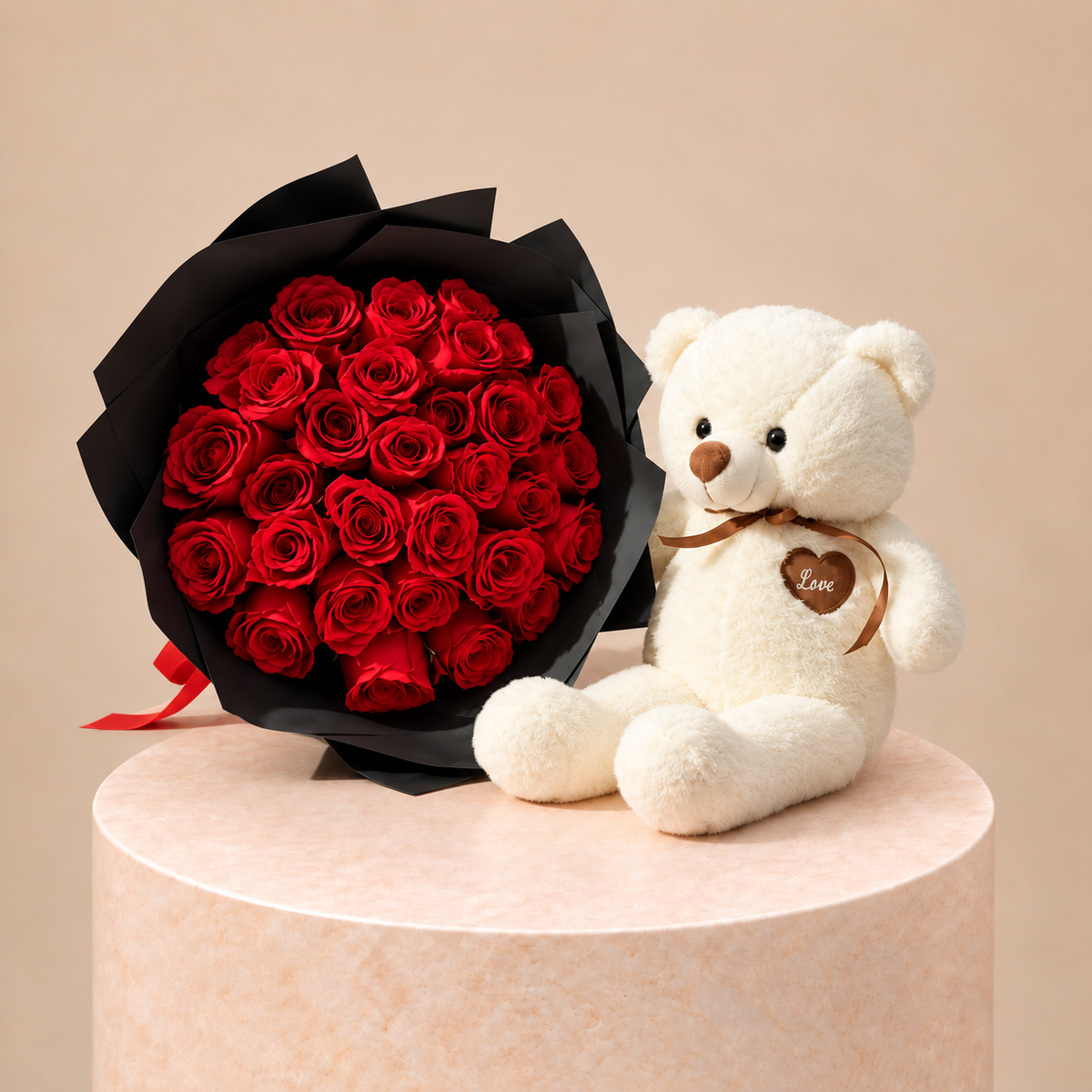30 Red Roses with Teddy Bear