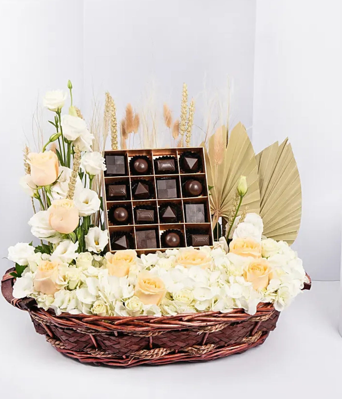 Basket of Flowers and Belgian Chocolates