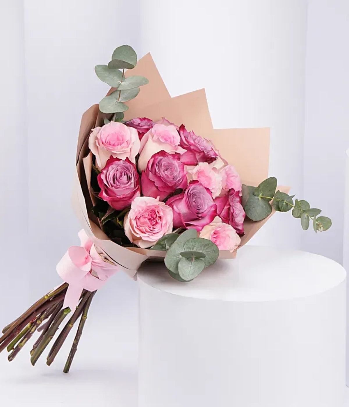 6 Purple and 6 Pink Roses Bouquet