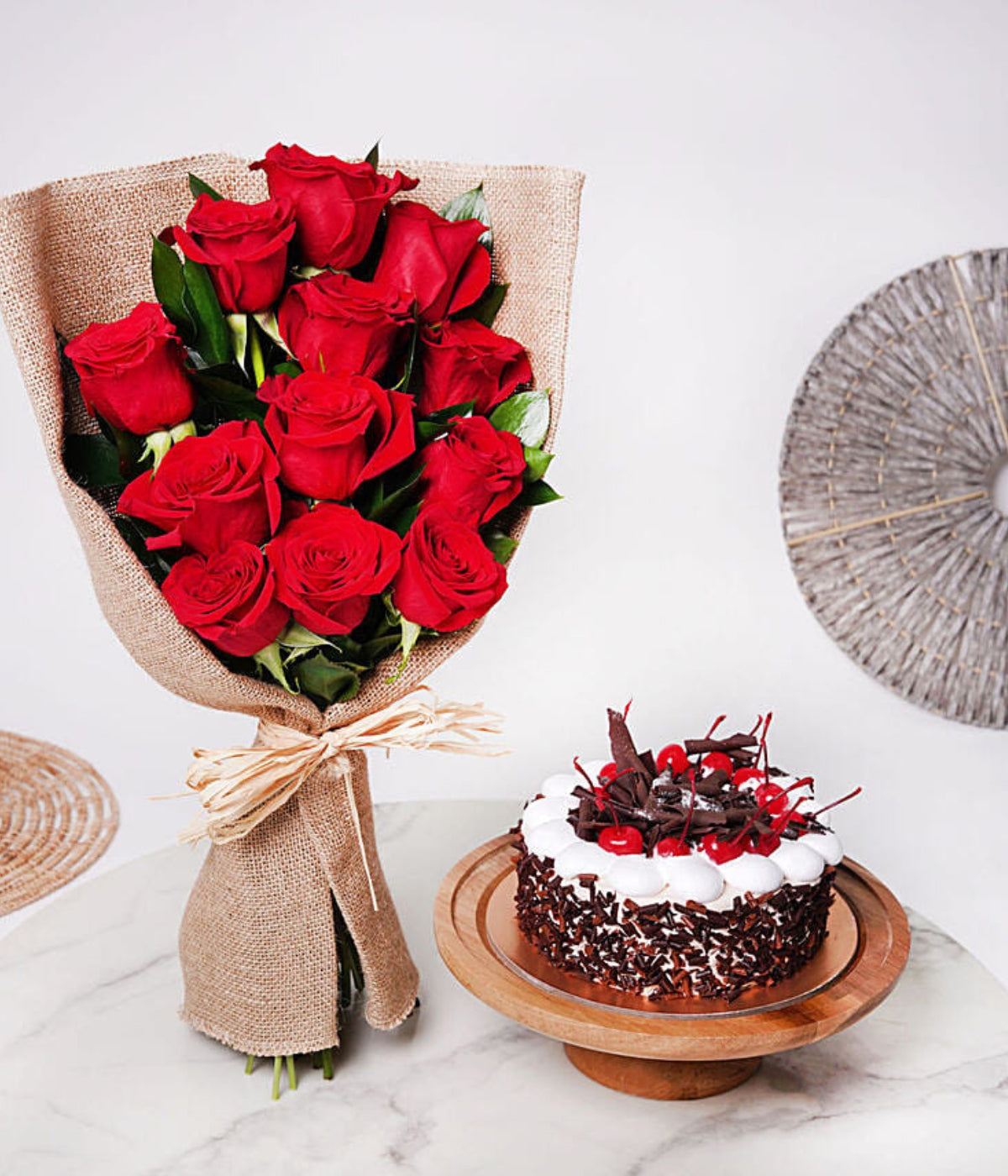 Red Roses Bunch & Black Forest Cake