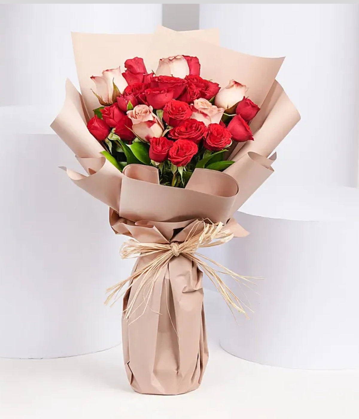 5 Cappuccino and Red Roses Bouquet