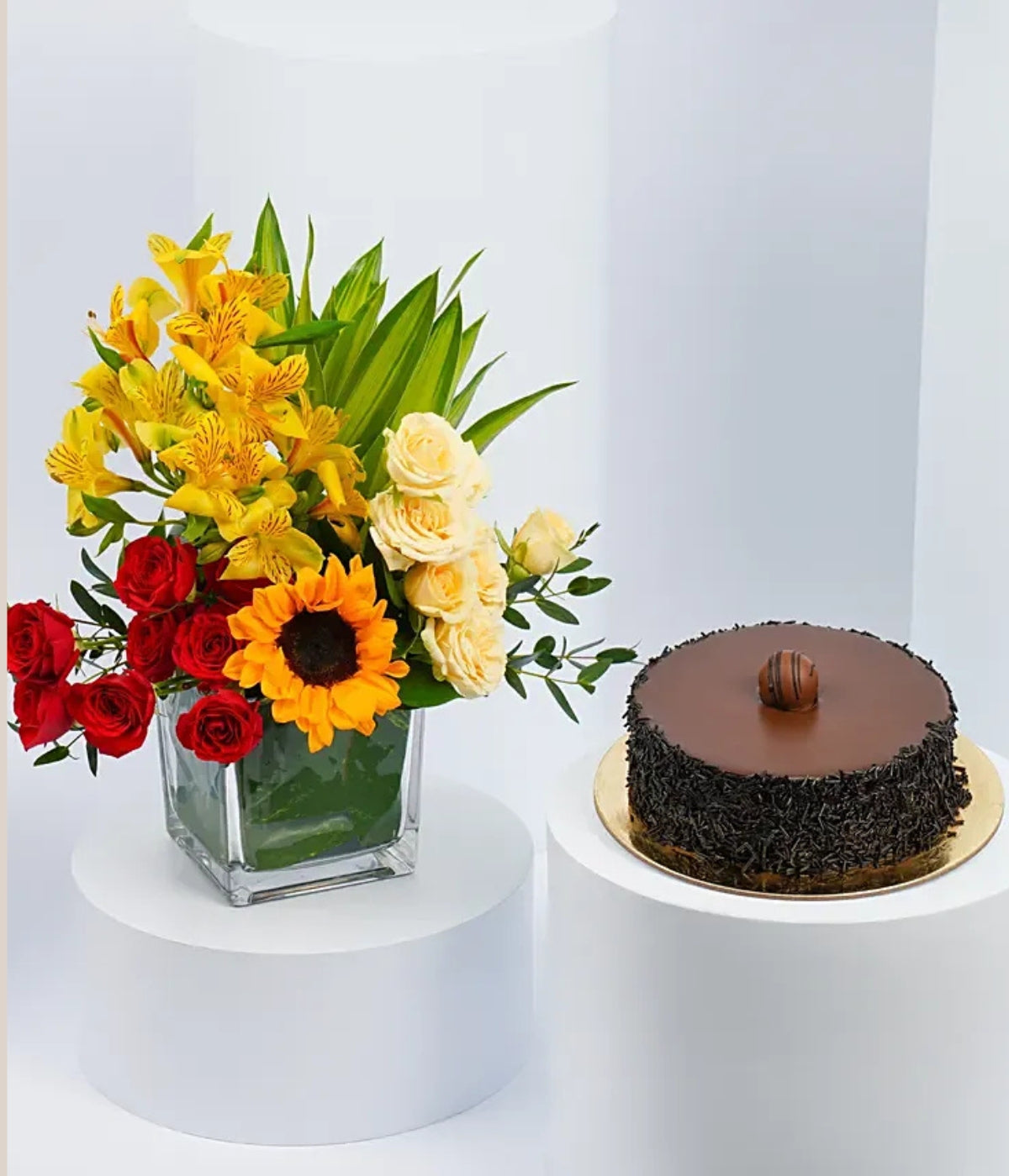 Delightful Birthday Chocolate Cake and Flowers