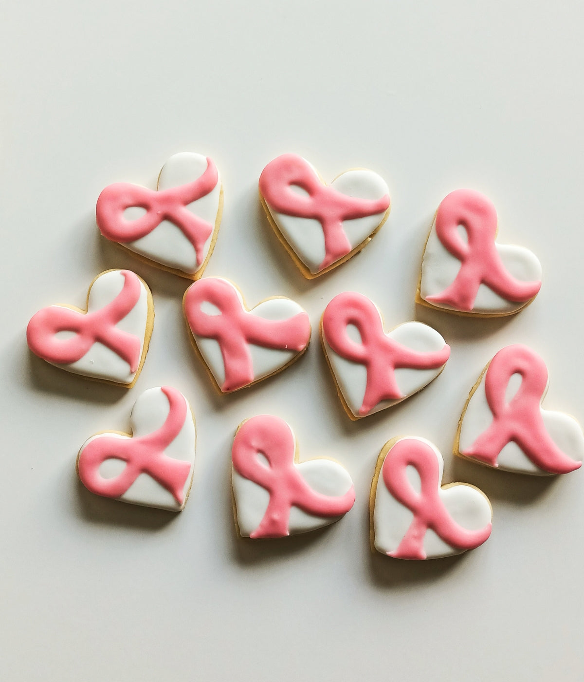 Pink ribbon heart cookies