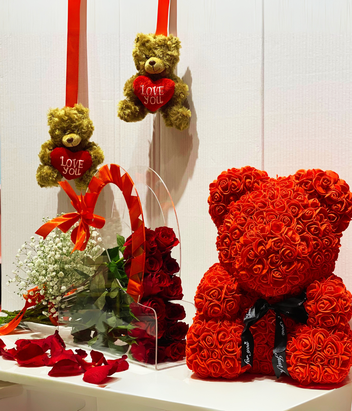 Valentine Love Combo – red roses bouquet with teddy bear – Petal Frost