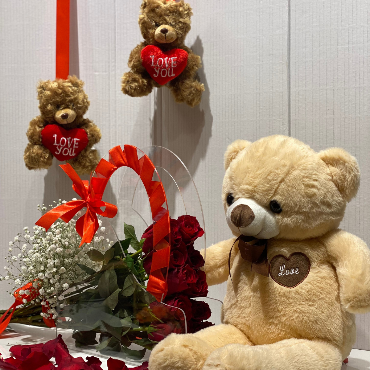 Valentine Special Combo – roses bouquet with teddy bear gift – Petal Frost