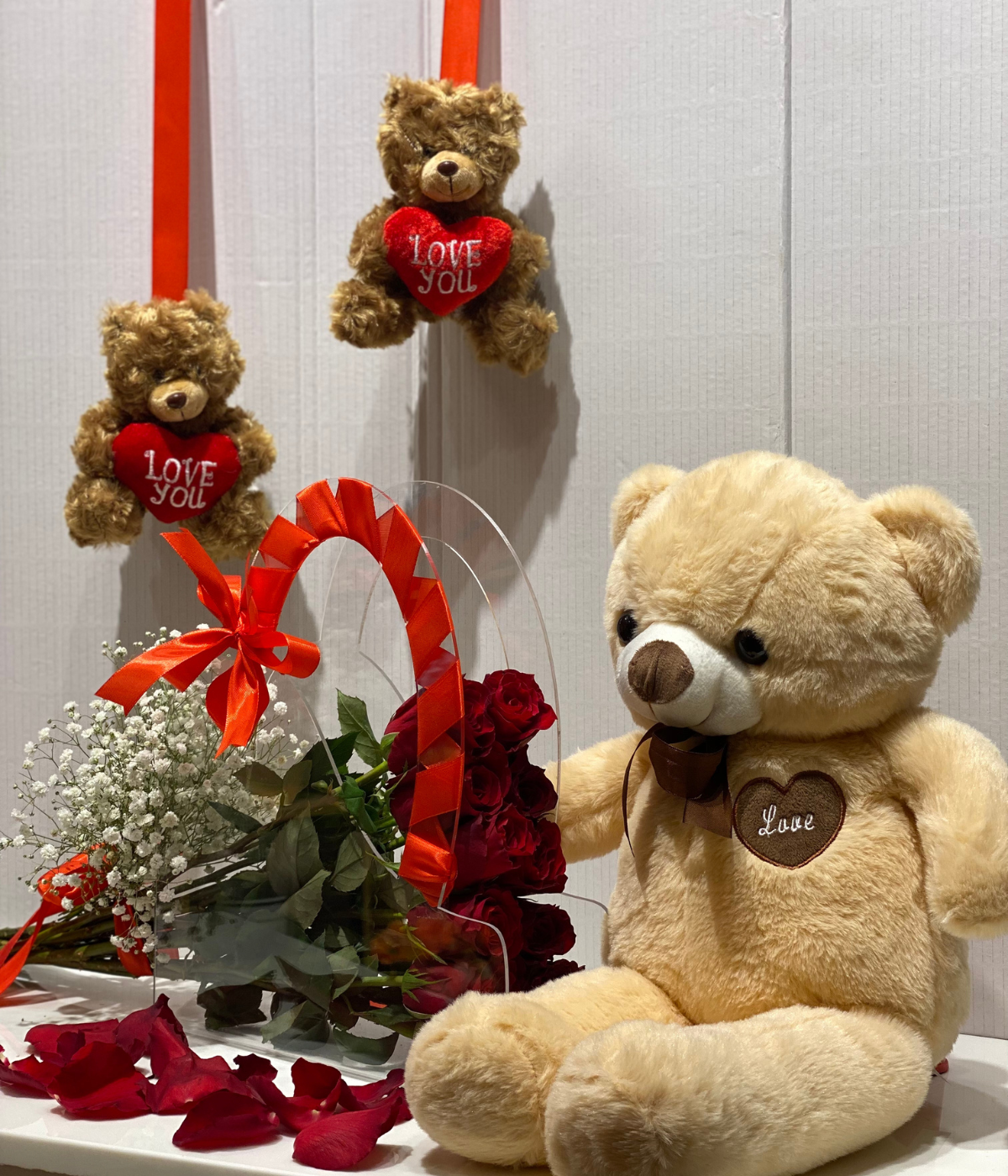 Valentine Special Combo – roses bouquet with teddy bear gift – Petal Frost