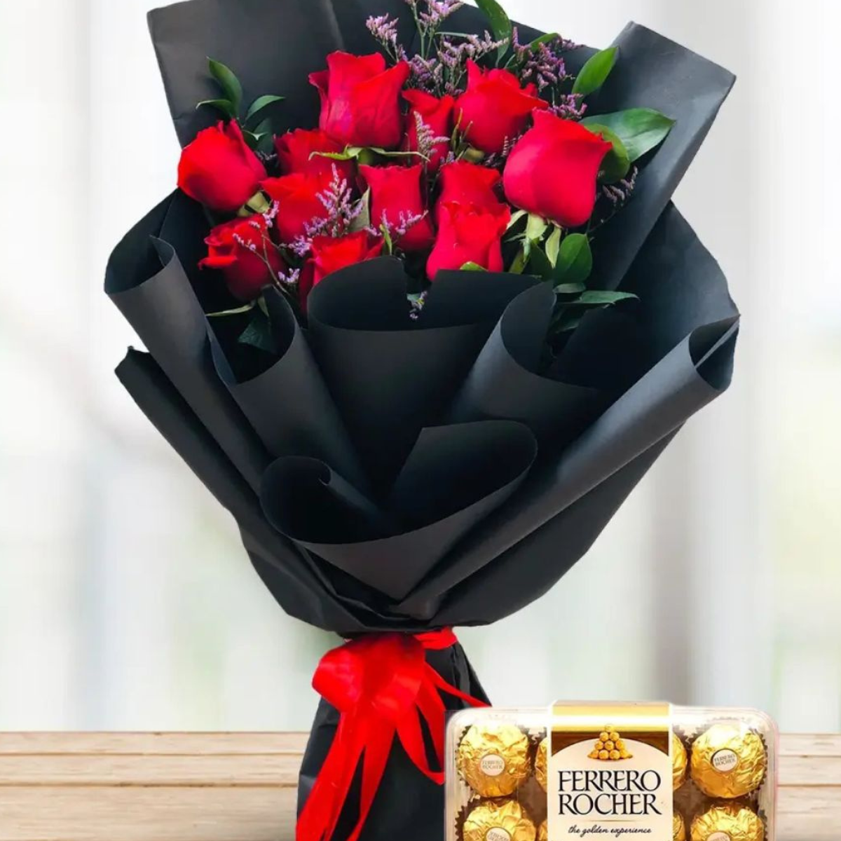 Whispers of Love Ferrero with red roses and Ferrero Rocher chocolate box – Petal Frost flower shop
