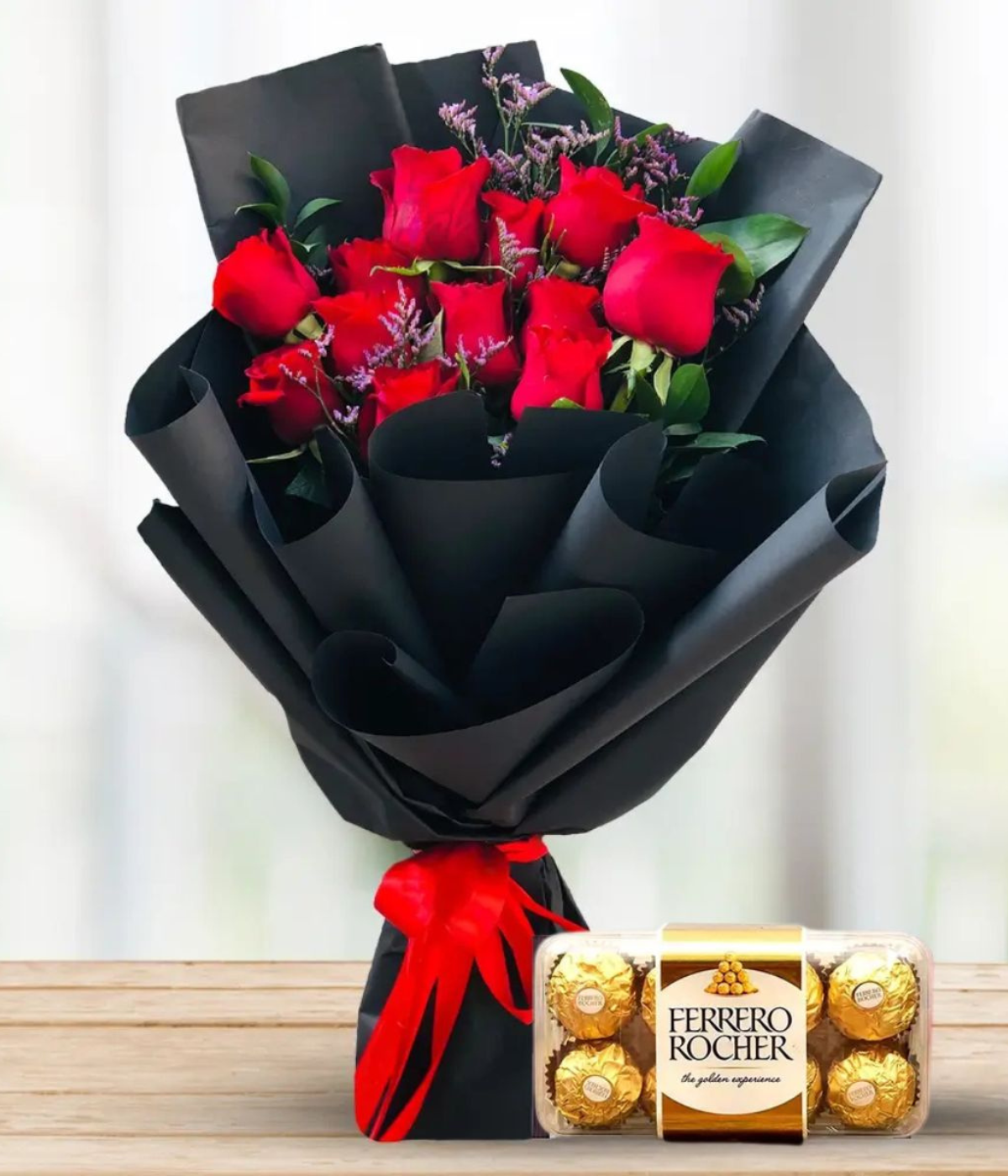 Whispers of Love Ferrero with red roses and Ferrero Rocher chocolate box – Petal Frost flower shop