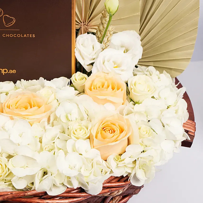 Basket of Flowers and Belgian Chocolates