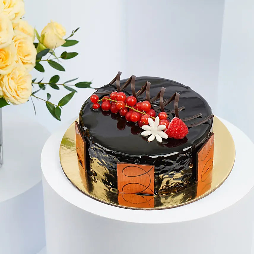 Eggless Chocolate Truffle Cake and Flowers Combo