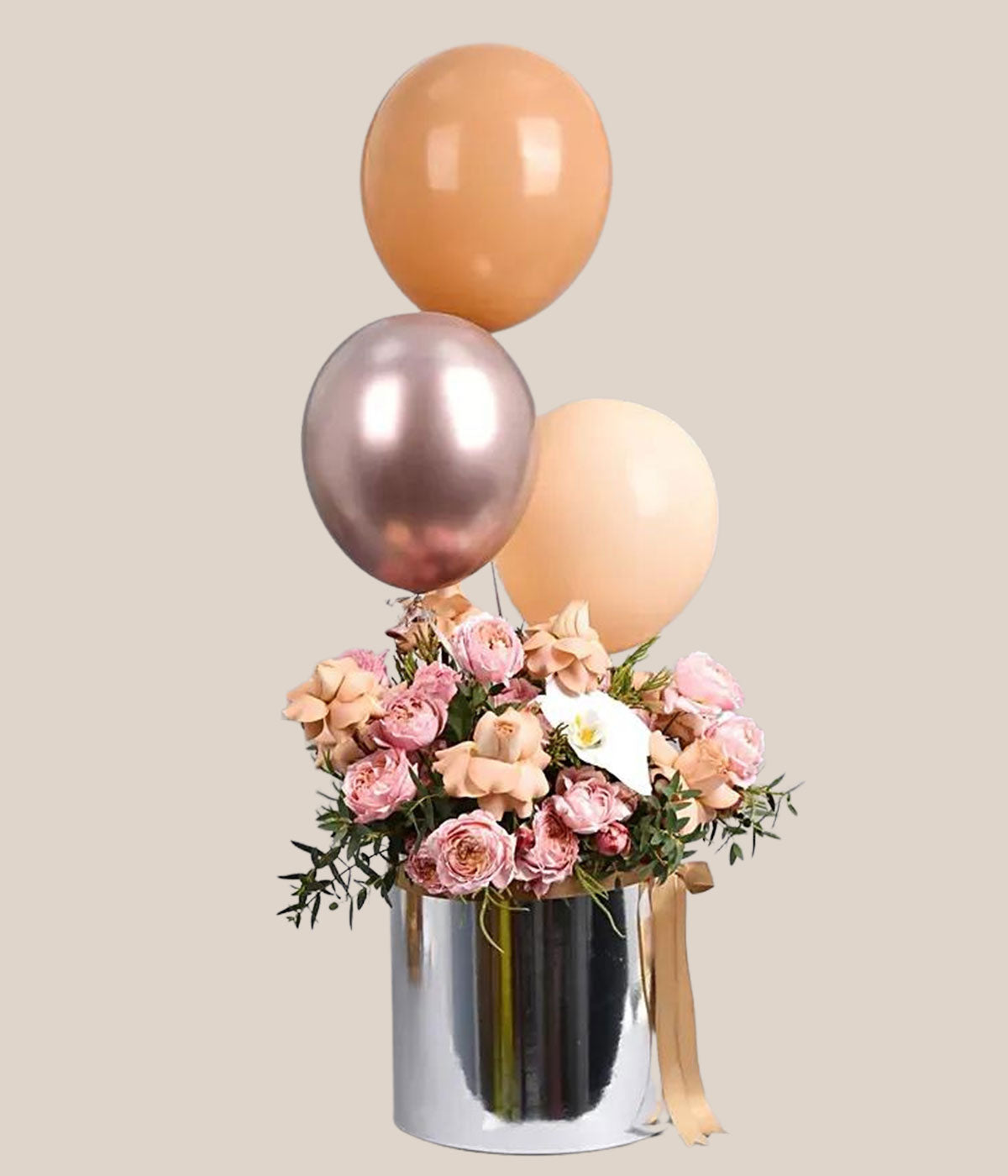 Flowers And Balloons in Silver Box