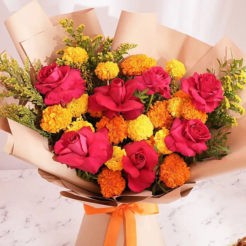 Marigold And Roses Bouquet