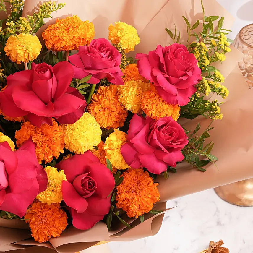 Marigold And Roses Bouquet