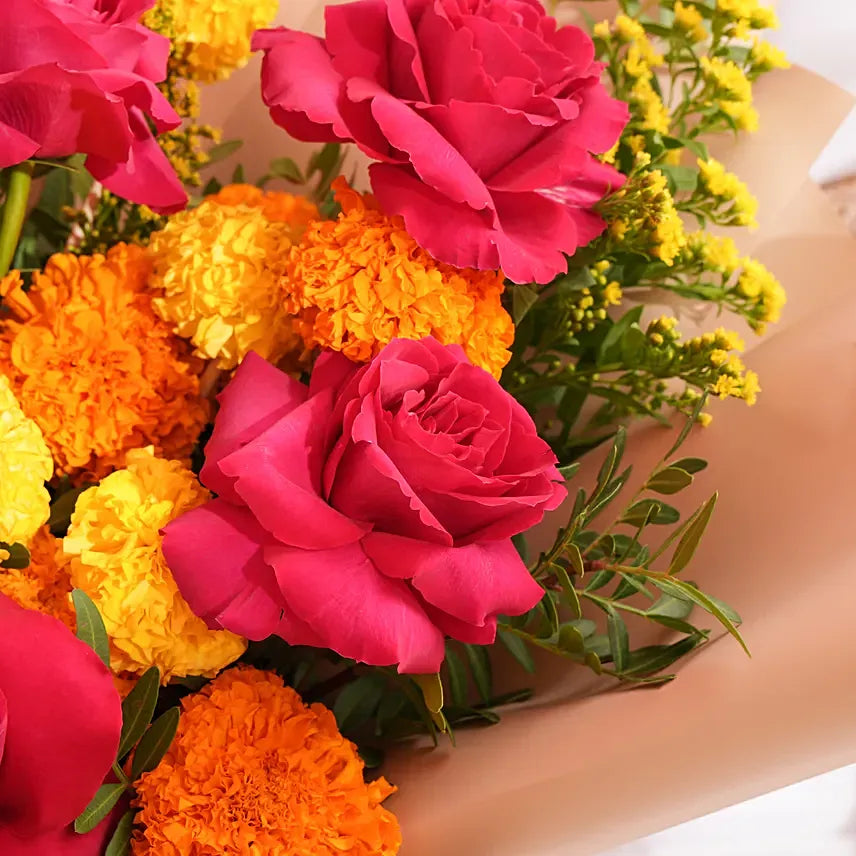 Marigold And Roses Bouquet