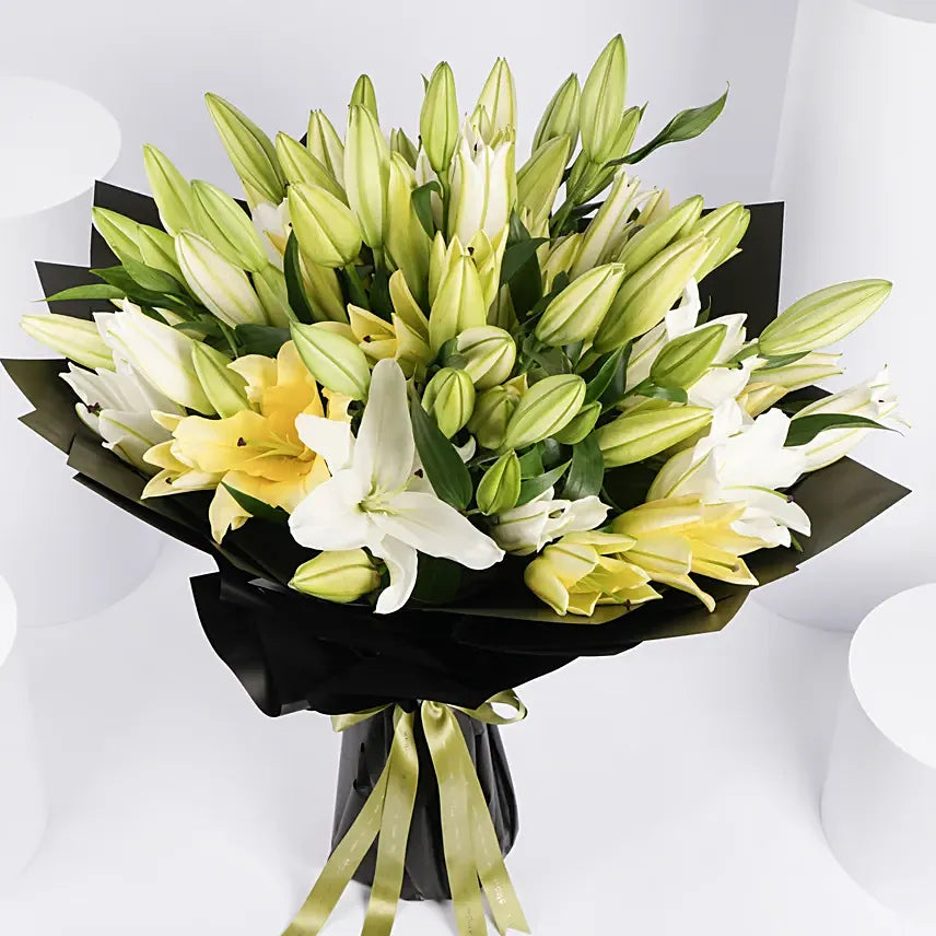 Yellow and White Lily Large Bouquet